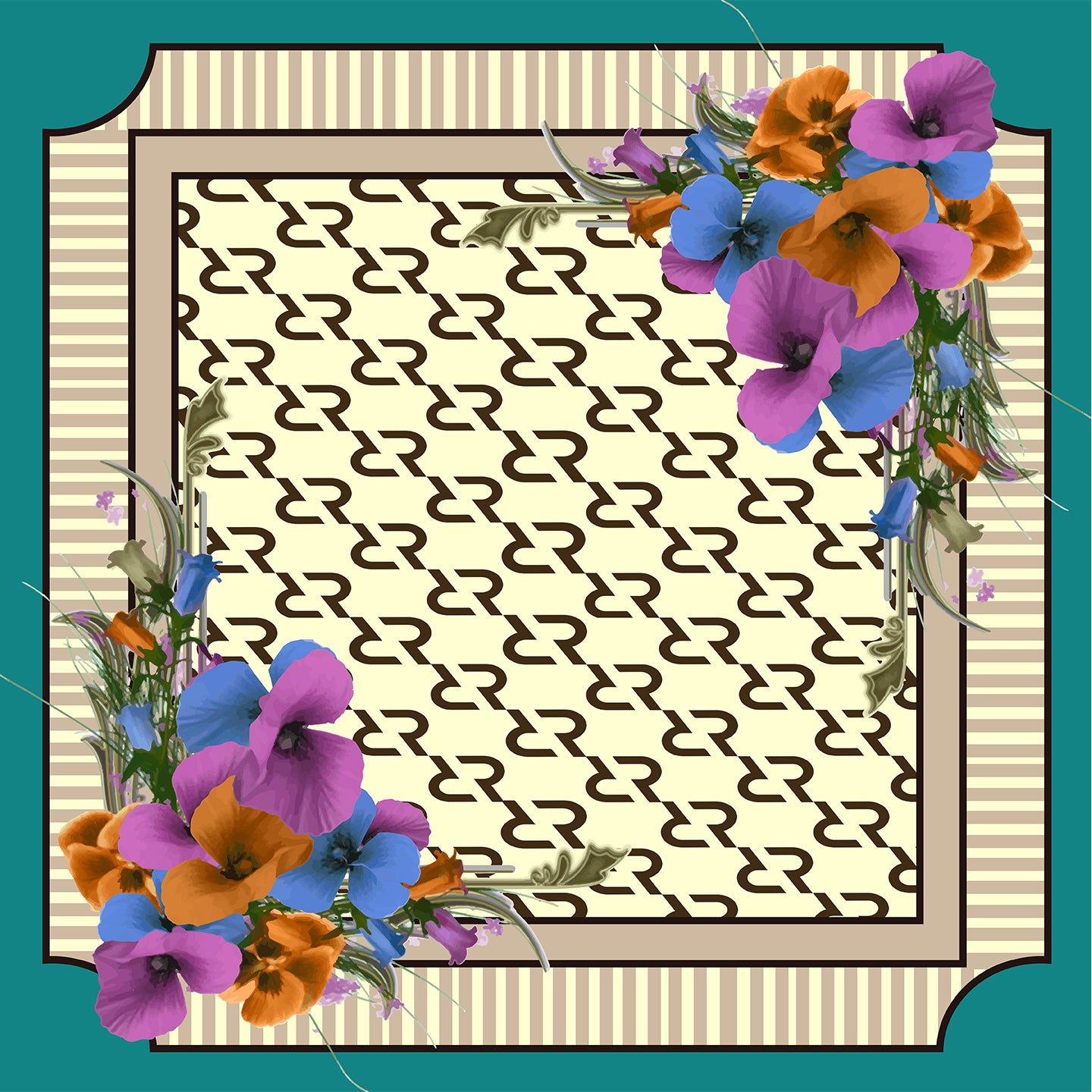 Silk Central Lotus Ramaligram  Scarf